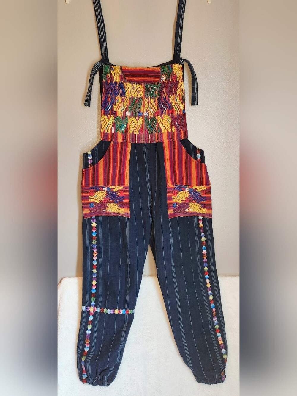 Guatemalan Huipil Embroidered Handmade Overalls. Size Medium?